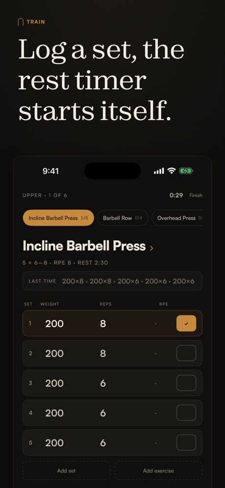 Log a set, the rest timer starts itself.