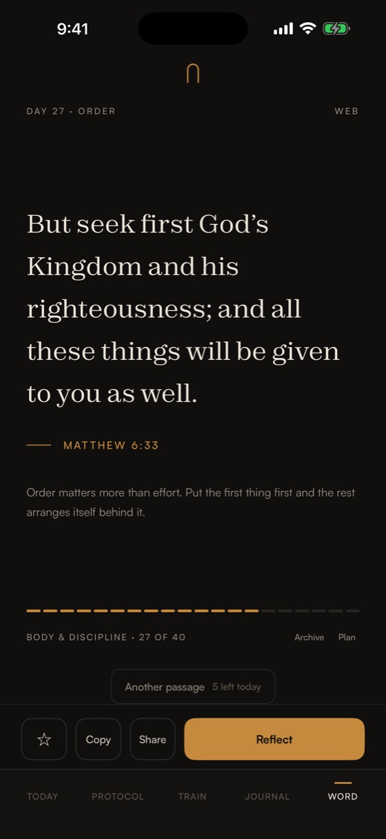 A scripture passage set full bleed, with a short written note beneath it.